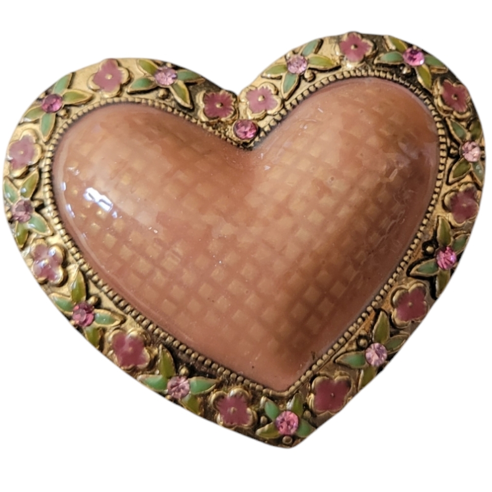 Liz Claiborne Gorgeous vintage pin on heart brooch with floral design